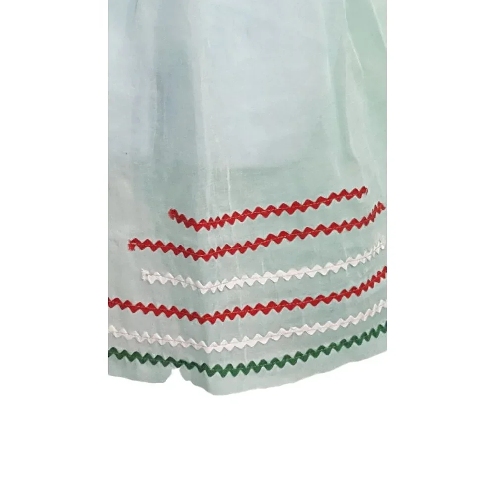 Vintage 50s 60s Half Apron Sheer‎ Mint Green Rick Rack Trim Party Entertaining